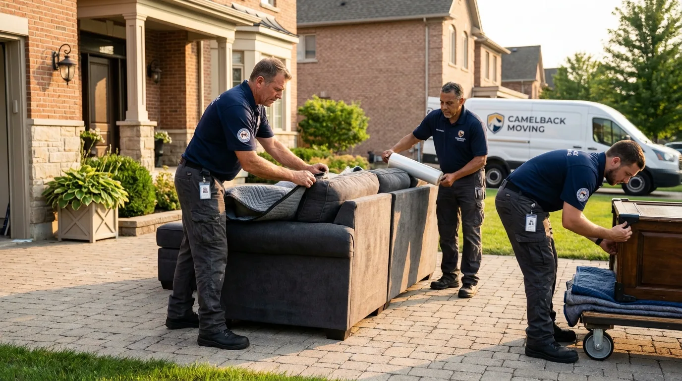 Large estate moving crew wrapping furniture in White Hall, IL